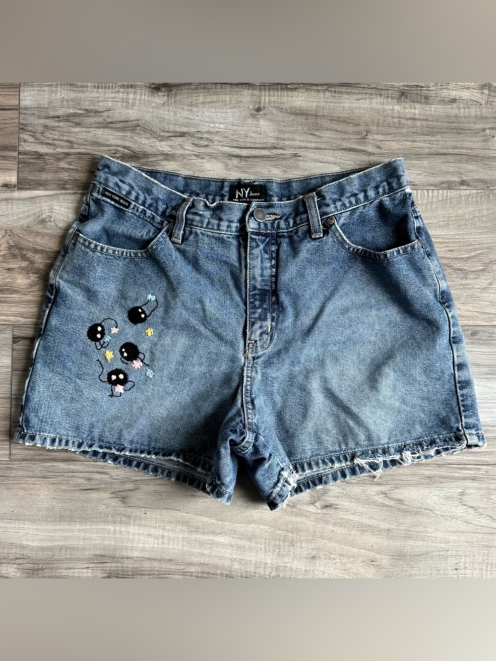 New York & Company Denim Shorts with Embroidered Spirited Away Soot Sprites